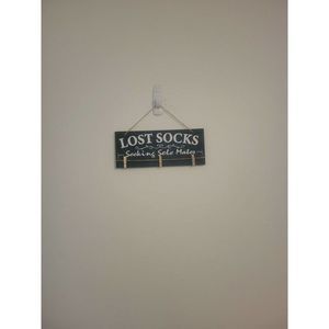 Lost Socks Laundry Room Wall Decor Missing Socks Sign with 3 Wood Pins